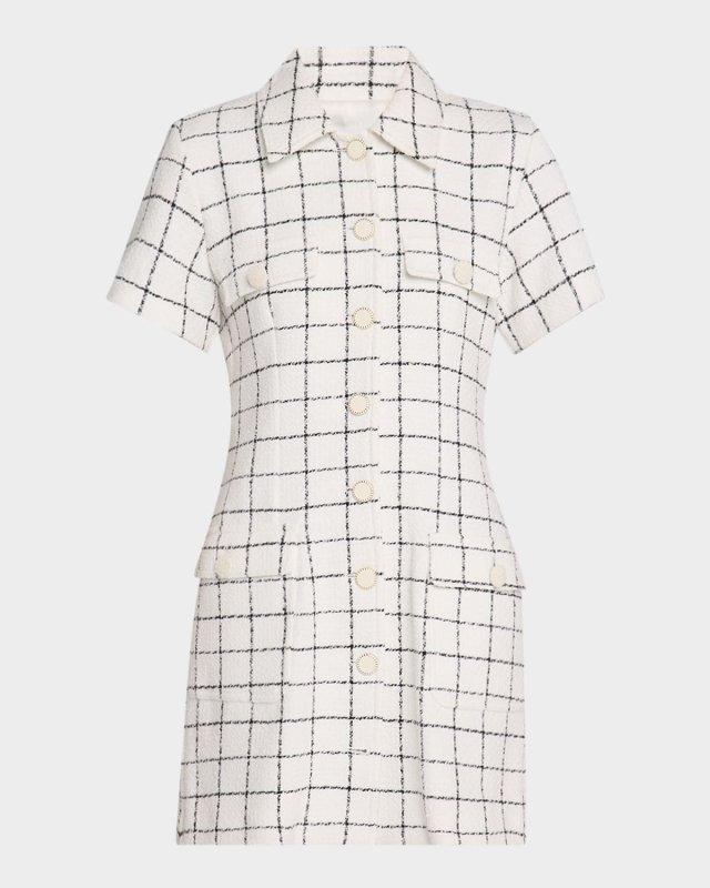 Vidim Grid-Print Tweed Mini Shirtdress